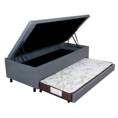 Bicama com Baú Viúva Reforçado 120x203 Cm em Courino Cinza