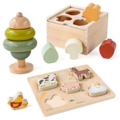 Brinquedos educativos PairPear 3 em 1 Shape Sorter Cubes para 1 olho