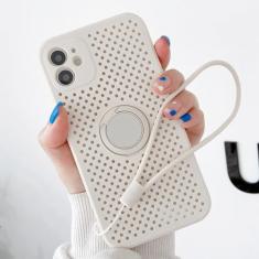 Capa oca de resfriamento respirável para iPhone 12 Mini 11 Pro XS Max X XR 7 8 Plus SE2 Capa de alça de suporte de anel magnético de silicone macio, branca, para iPhone XS