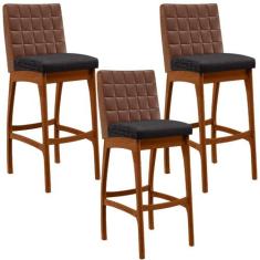 Kit 03 Banquetas Altas Cozinha Sala Jantar Fixa Mila B04 Corano Marrom