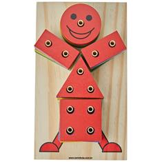 Bloco De Montar Madeira Infantil Boneco Geométrico Carimbras