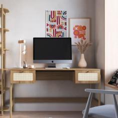 Escrivaninha Athena 2 Gavetas 139cm Palhinha Pé Madeira Oslo Artesano,