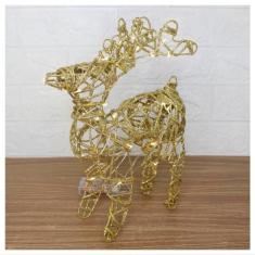 Rena Aramada Natal Iluminada 30 Led Dourada Com Glitter 30cm