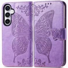 MEUPZZK Capa para Samsung Galaxy S23 FE, capa carteira para Samsung S23 FE 5G, couro PU premium borboleta em relevo [suporte] [compartimentos para cartões] [alça de pulso] [6,4 polegadas] capa de