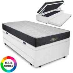 Cama Box Baú Solteiro Auxiliar Bicama 3 em 1 + Colchão D33 Espuma 88x1
