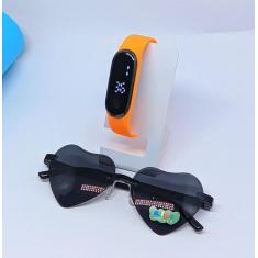 Kit Relógio Infantil Led Bracelete Silicone Ajustável Esportivo + Ócul