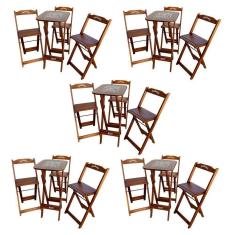 Kit 5 Conjuntos Bistrô Mesa Com 3 Banquetas Dobráveis De Madeira Personalizada Jack - Imbuia