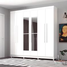 Roupeiro 6 Portas Com Espelho Bentley Branco