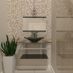 Gabinete de Vidro 70cm Inox com Cuba Quadrada Grafite