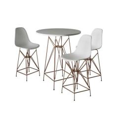 Jogo Mesa Bistrô Eames Branca 60Cm 3 Banquetas Branca Base Ferro Cobre