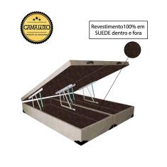 Cama Box Baú Luxo Blindado King Bipartido NK Camas Suede Bege 41x193x203