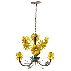 Luminária de Teto Artesanal Para Sala de Jantar com Flores 03 Bocas