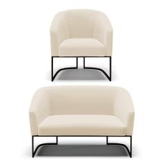 Sofá Namoradeira e Poltrona Base Industrial Preto Stella Linho D03 - D`Rossi