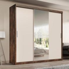 Guarda Roupa Casal Paris 3 portas de correr 2 gavetas com espelho - To