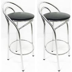 Kit 2 Banquetas cromada alta assento preto - Poltronas do Sul