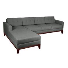 Sofá 4 Lugares Living com Chaise Pés e Base em Madeira Linho Cotton Cinza