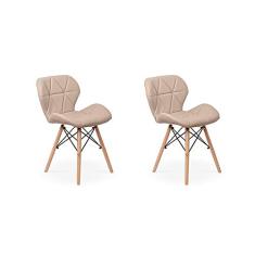 Kit 02 Cadeiras Charles Eames Eiffel Slim Wood Estofada - Nude