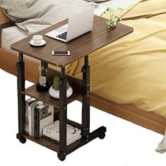 SilteD Mesa de cabeceira com rodinhas, altura ajustável, mesa de cabeceira móvel, estação de trabalho para laptop, mesa de computador móvel com prateleira de 2 níveis, sofá com rodinhas, mesa de