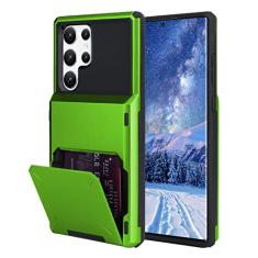 Marphe Capa carteira para Samsung Galaxy S22 Ultra verde | Compartimento para cartão de crédito com 4 cartões, capa à prova de choque, proteção híbrida resistente, capa de telefone blindada