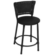 Banqueta Baixa Preta Junco Preto com Assento Preto Fortmix