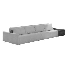 Sofá Ilha 4 Lugares Living 392cm Modulado Lary Bouclê Pu Pto K01 Cor Cinza Claro