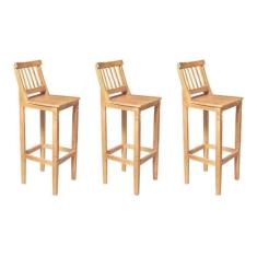 Kit 3 Banquetas Alta De Ripada Com Encosto Confort - Natural - Bege - 