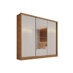 Guarda Roupa Casal Arezzo Plus 3 Portas de Correr 8 Gavetas MDF Freijó Cumaru c- Fendi Móveis Novo Horizonte
