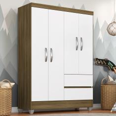 Guarda Roupa Solteiro Bruna 4 Portas Boreal/ Branco - Moveis Arapongas
