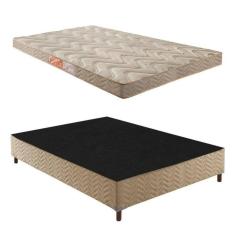 Box Casal Florença 42x138x188cm com Colchão Casal Unique D33 Duoface 16x138x188cm Rustico Bege