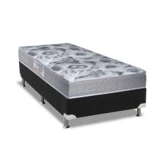 Cama Box Solteiro: Colchão Anatômico Ortobom D28/EP Fort Tech ISO 60 + Base CRC Suede Black(88x188)