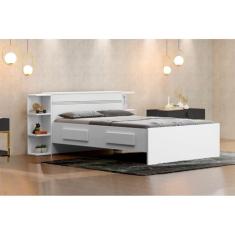 Cama Casal com Baú 4 Gavetas 6 Prateleiras Jade Yescasa Branco