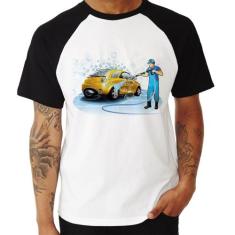 Camiseta Raglan Lava Jato - Foca na Moda, Branco, Preto, G