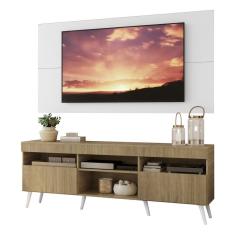 Rack Com Painel Tv 65 Rustic/branco Londres Pés Retrô Branco