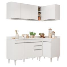 Armário De Cozinha Modulado De Canto Esquerdo 4 Peças Cp47 Balcão Com Tampo Branco - Lumil