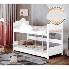 Beliche Solteiro Montessoriana Nuvem Erika Branco + Luminária Led