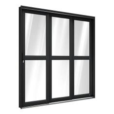 Porta de Aço de Correr Lateral com Travessa 3 Folhas 213x150cm Aço Pronto Riobras Preto