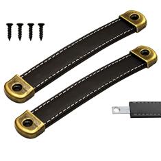 OLAYA Puxadores de bagagem, puxadores de couro, puxadores de armário, puxadores de gaveta, maçanetas de porta, 2 peças, peças de metal de substituição para armário, cômoda, maleta com parafusos, (2,