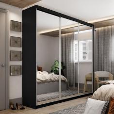 Guarda-roupa Solteiro 100% Mdf Bp com 3 Portas de Espelho Geneve Preto