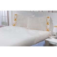 Jogo Lençol Solteiro King (2,03mx0,96mx30cm) 2 Peças 200 Fios 100% Algodão Barrado Bordado Tulipa Dourada