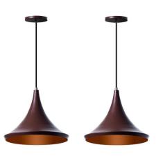 Kit 2 Lustre Pendente Chapéu Chinês 33Cm Marrom Alumínio - Ideallume