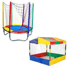 Cama Elástica Pula Pula Trampolim 1,40m + Piscina de Bolinhas Quadrada