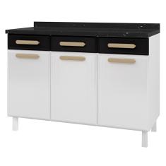 Balcão De Cozinha ágata 3 Portas E 3 Gavetas Com Tampo 817108 Telasul Branco Com Preto