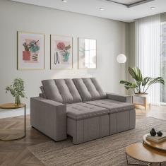 Sofá Cama Retrátil E Reclinável 3 Lugares 180cm Em Linho Com Molas E Braço Reto Palmeira Cabecasa Ma Marrom