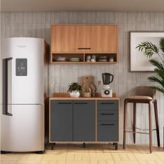 Cozinha Modulada Havana 2 Peças Com Tampo 4 Portas E 2 Gavetas Rovere-grafite