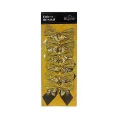 Enfeite Laço de Natal 06 Peças Dourado Mod1 - Wincy
