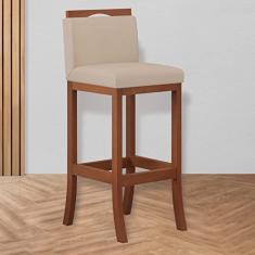 Banqueta Alta Encosto Estofado 38 x 98 Cm Turim Madeira Maciça Pinhão Suede Bege - CCS