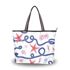 Bolsa de ombro feminina com alça superior e estampa de estrela do mar, Multicolorido., Medium