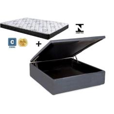Cama Box Baú Casal Resistence Sintético Cinza    + Colchão Casal Resistence Espuma D23 Com EPS 20x138x188