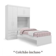 Guarda Roupa Solteiro Com Cama E Colchão Flex Color Turim Batrol Branco