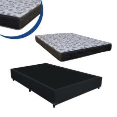 Cama Box Casal Colchão Espuma D33 Bordado + Box Suede Cinza 47x138x188